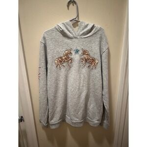 365 Kids Girls Sz 10 Gray Hoodie w/Gold & Blue Sequin Unicorns